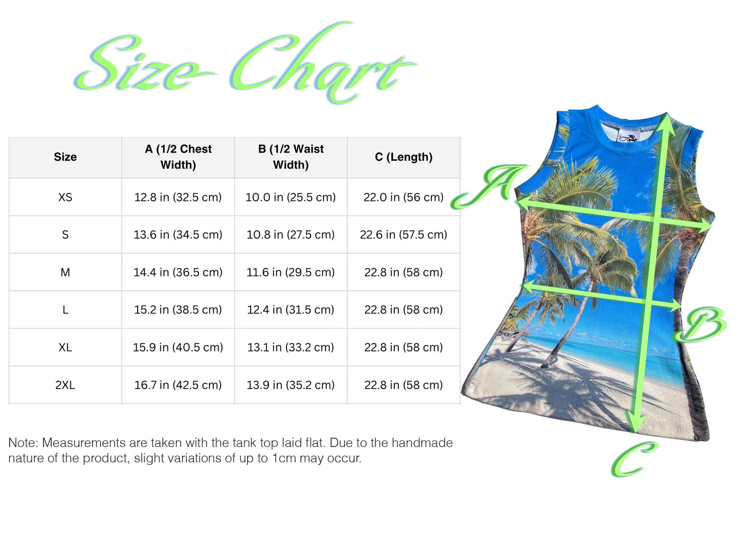 Tropical.jpeg Digitally Printed Tank Top size chart with measurements