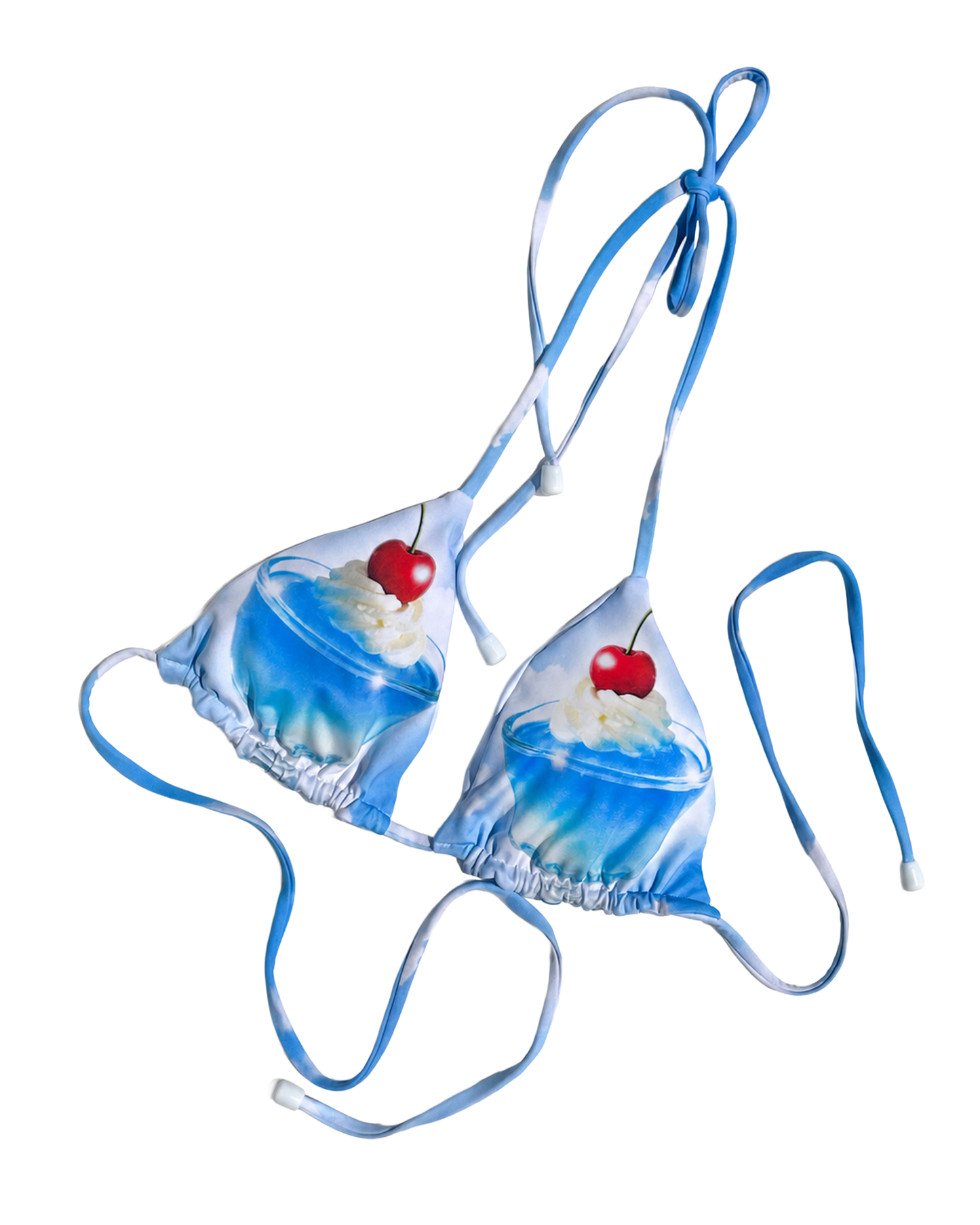 Bikini set with cupcake and cherry design on a white background