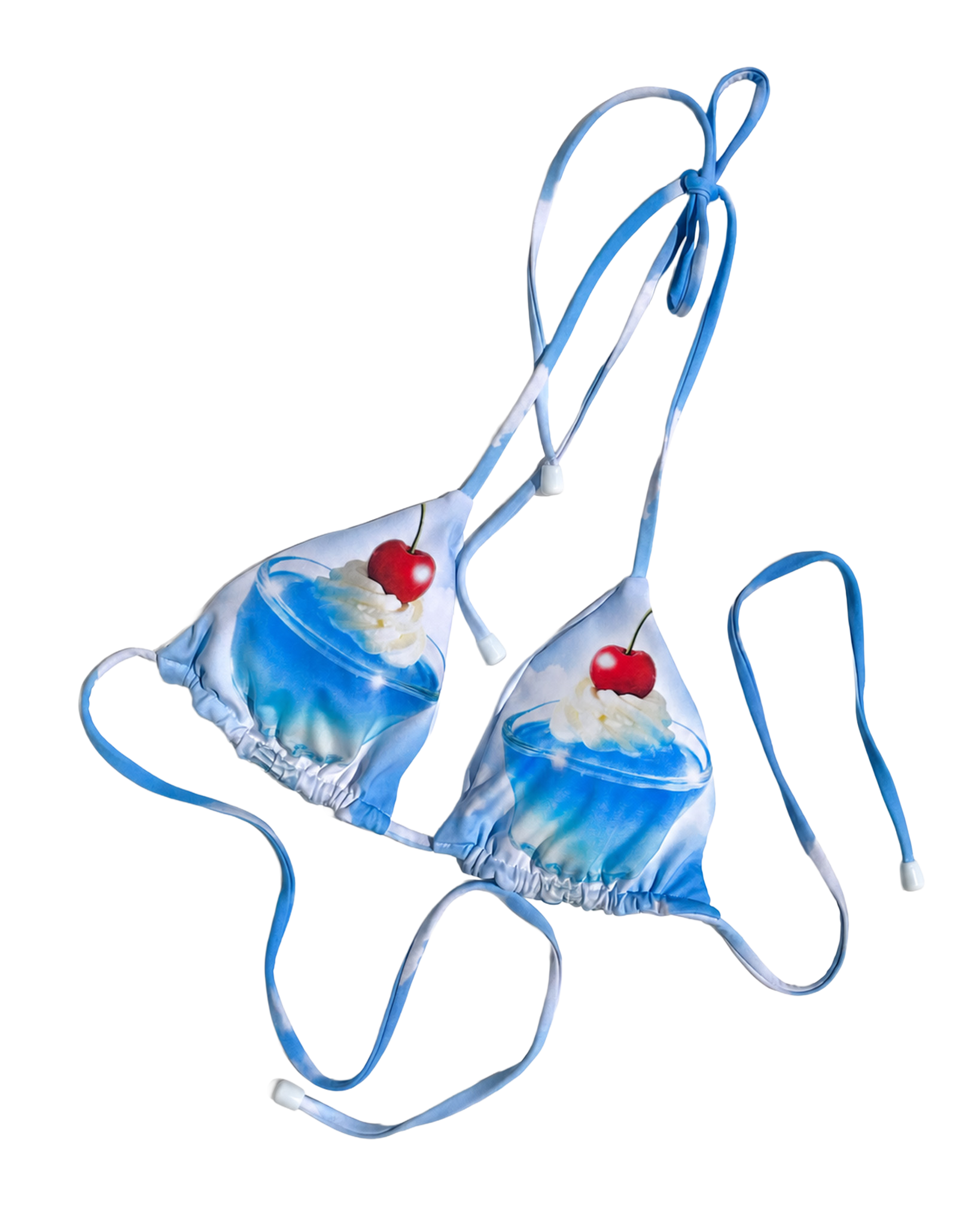 Bikini set with cupcake and cherry design on a white background