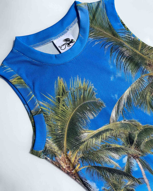 Close-up of neckline on Tropical.jpeg Top with palm leaves detail